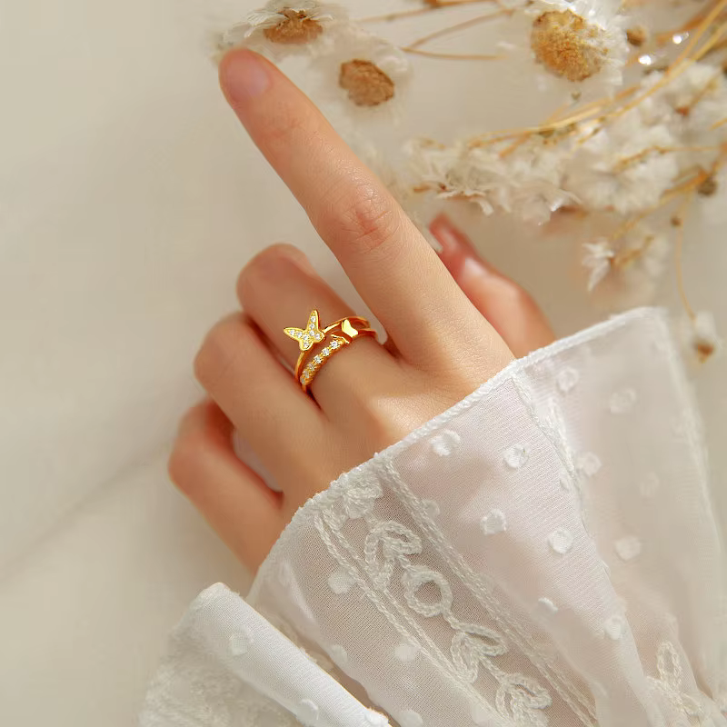 Adjustable Double Layer Butterfly Ring for Women – Silver