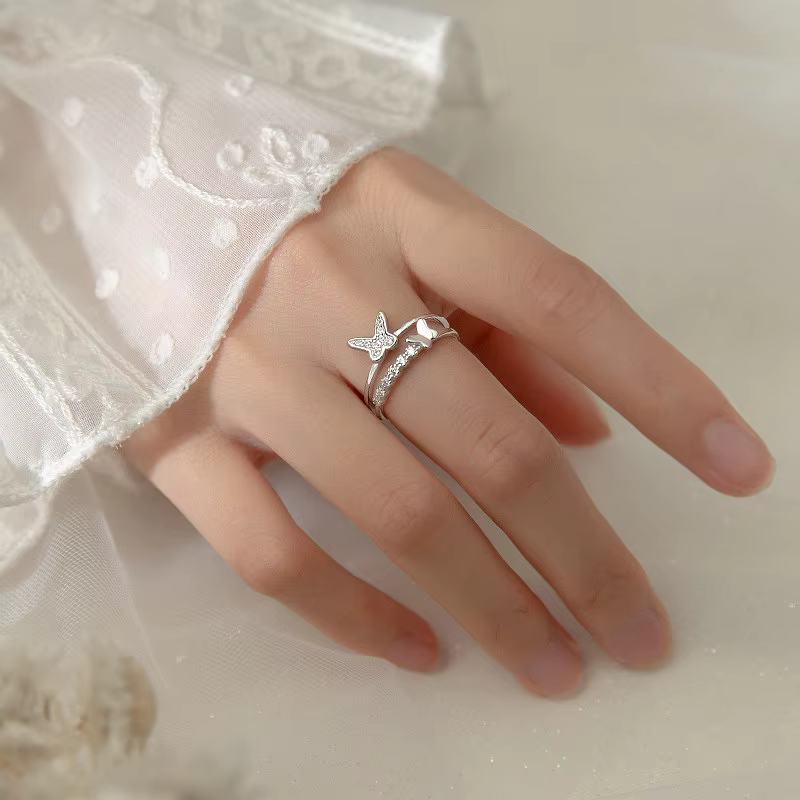 Adjustable Double Layer Butterfly Ring for Women