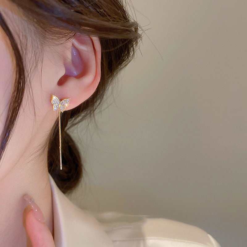 Golden Butterfly Zircon Earrings for Women