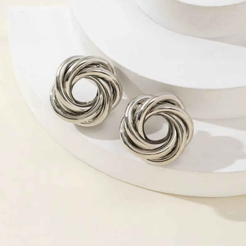 Geometric Twist Flower Earrings for Women – Silver