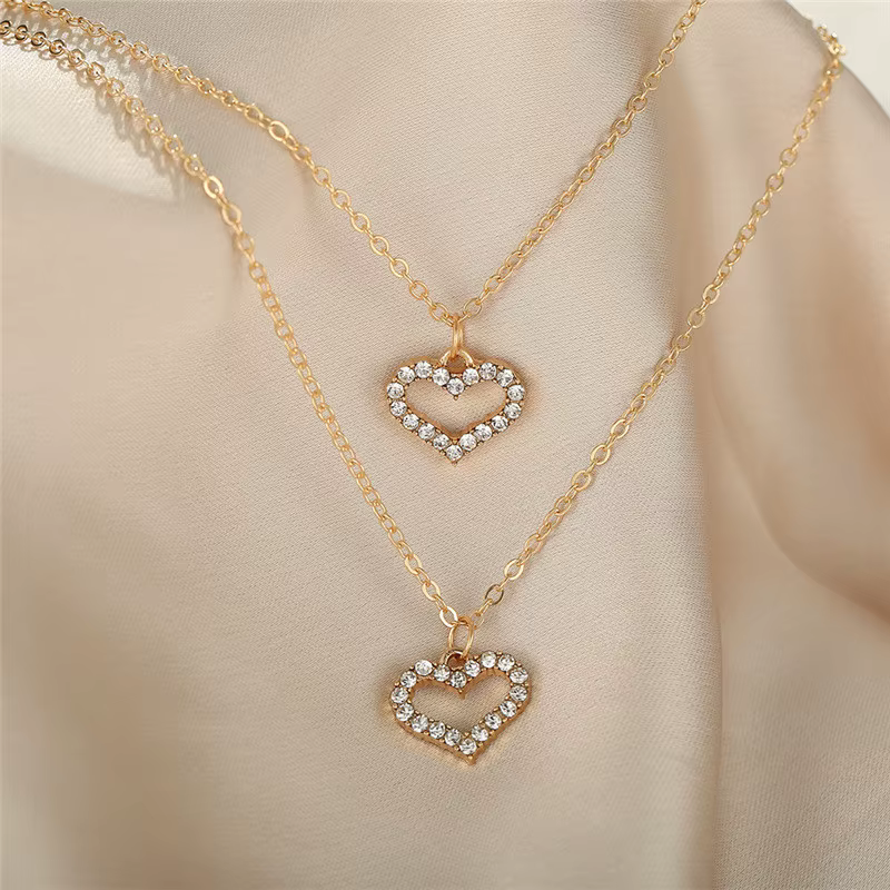 Gold Double Layer Heart Necklace for Women – Gold