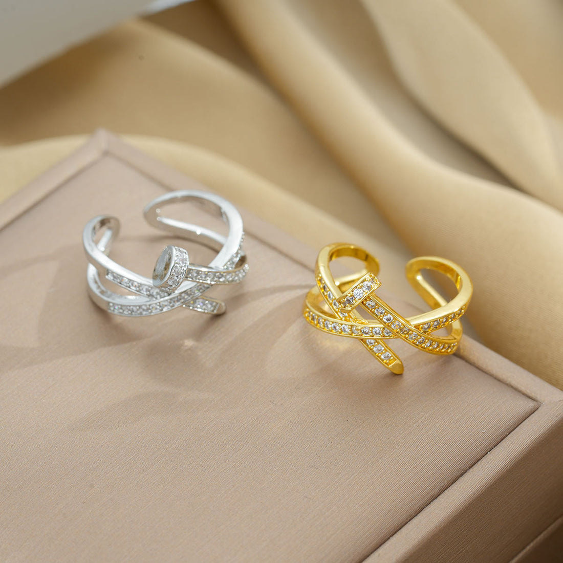 Adjustable Full Diamond Zircon Open Ring for Women – Gold
