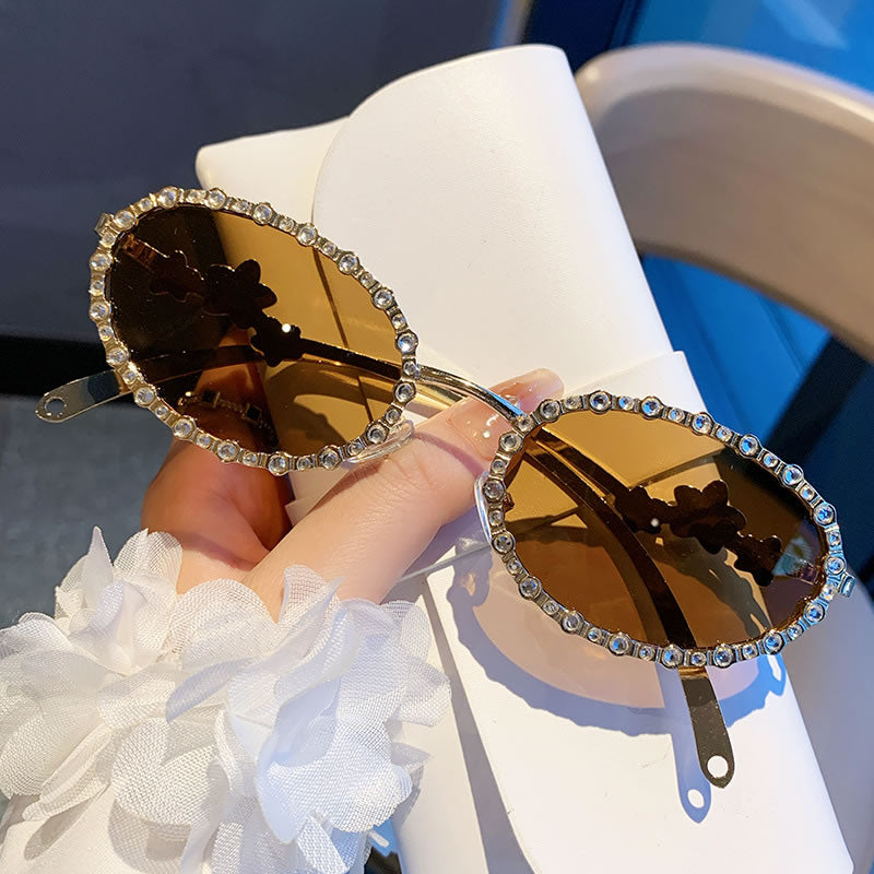 Oval Rhinestone Gold Sunglasses for Women – Gold