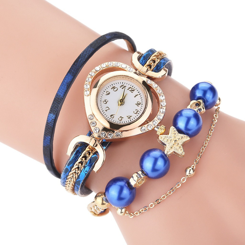Decorative Multi-layered Beaded Bracelet Watch for Women – Blue