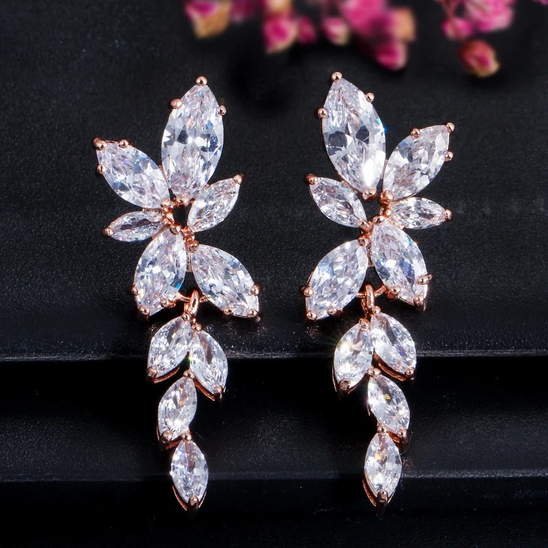 Zirconia Crystal Dangle Earrings for Women – Rose Gold