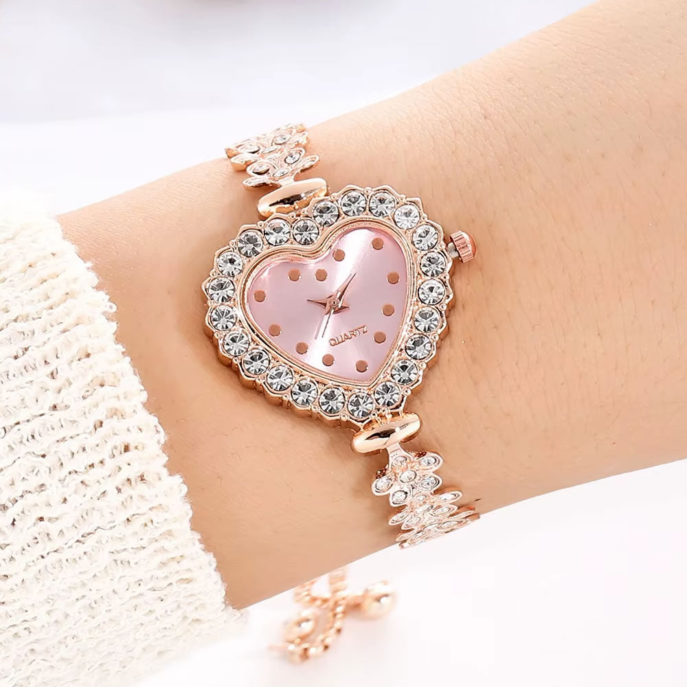Heart Bracelet Sparkle Watch for Women – Pink