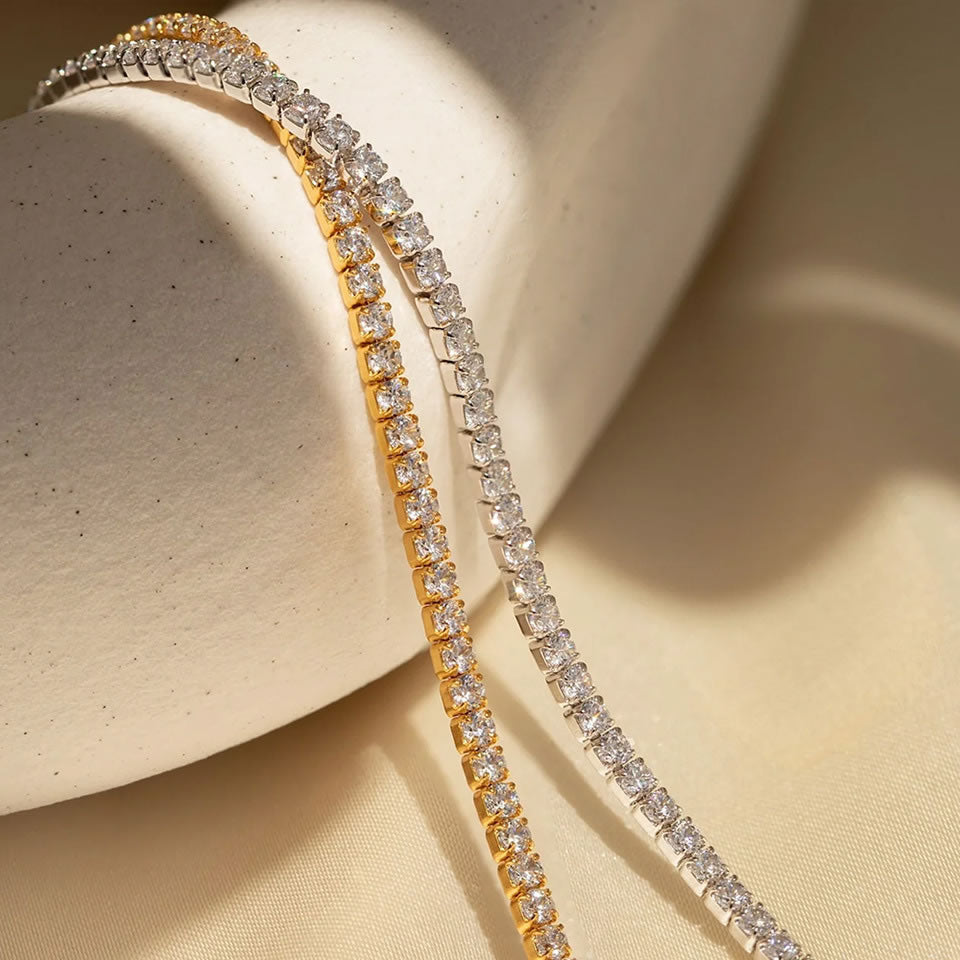 Stainless Steel Zircon Tennis Diamond Look Bracelet for Women – Gold