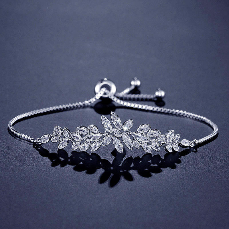 Diamond Flower Bracelet (Style II) for Women – Silver