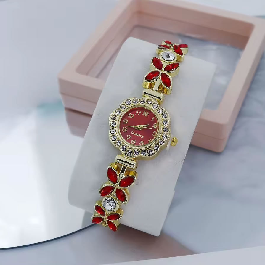 Flower Gemstone Wristwatch for Women – Pink