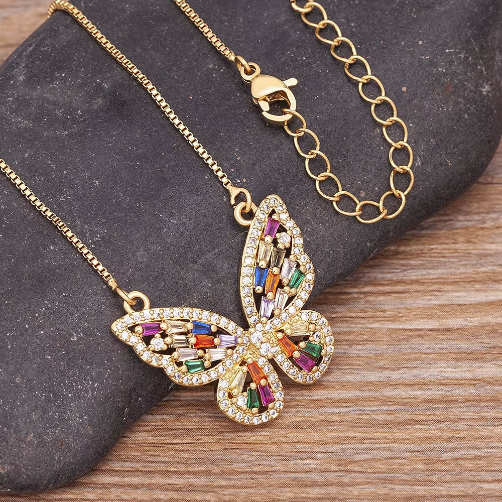 Colourful Rhinestone Butterfly Pendant Necklace for Women