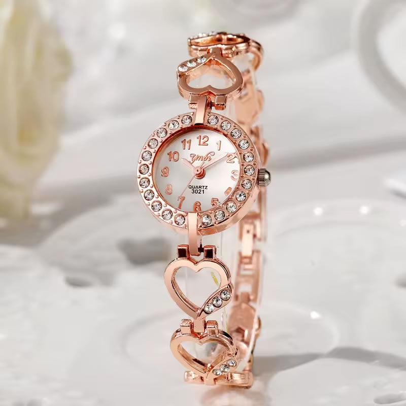 Diamond Watch with Heart Shape Bracelet for Women – Silver