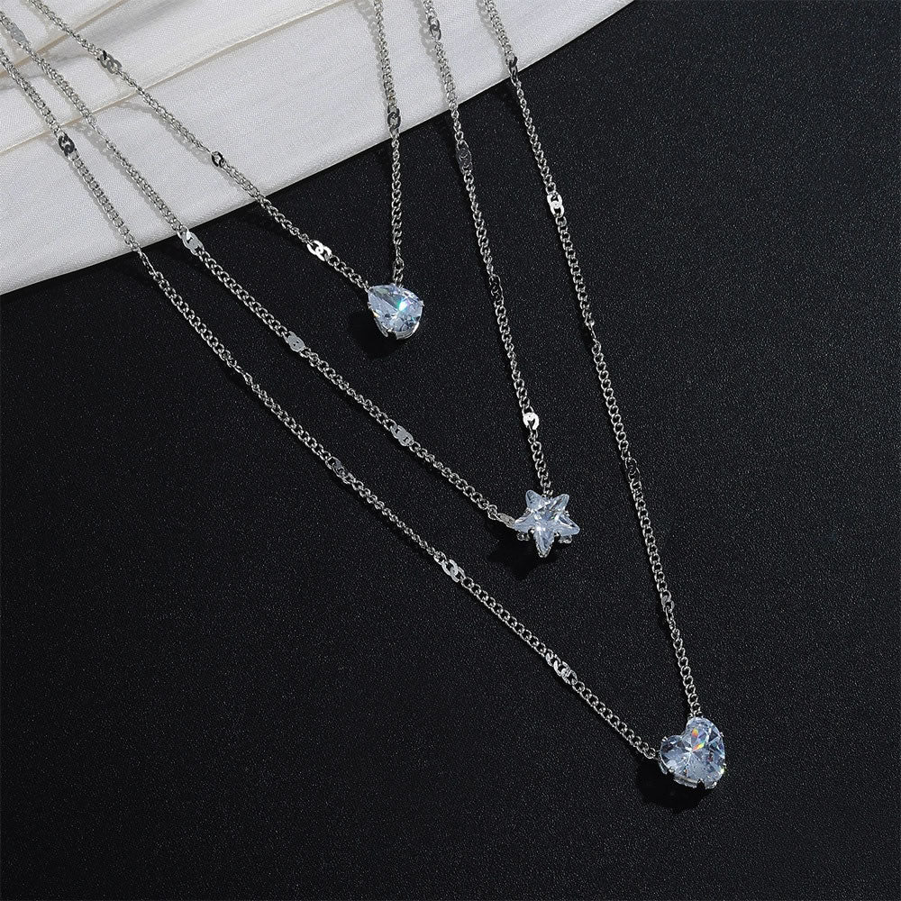 Rhinestone Star Heart Multilayer Necklace for Women