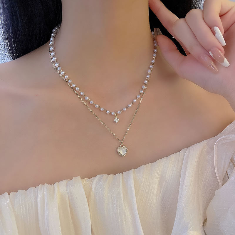 Pearl Double Layer Love Necklace for Women