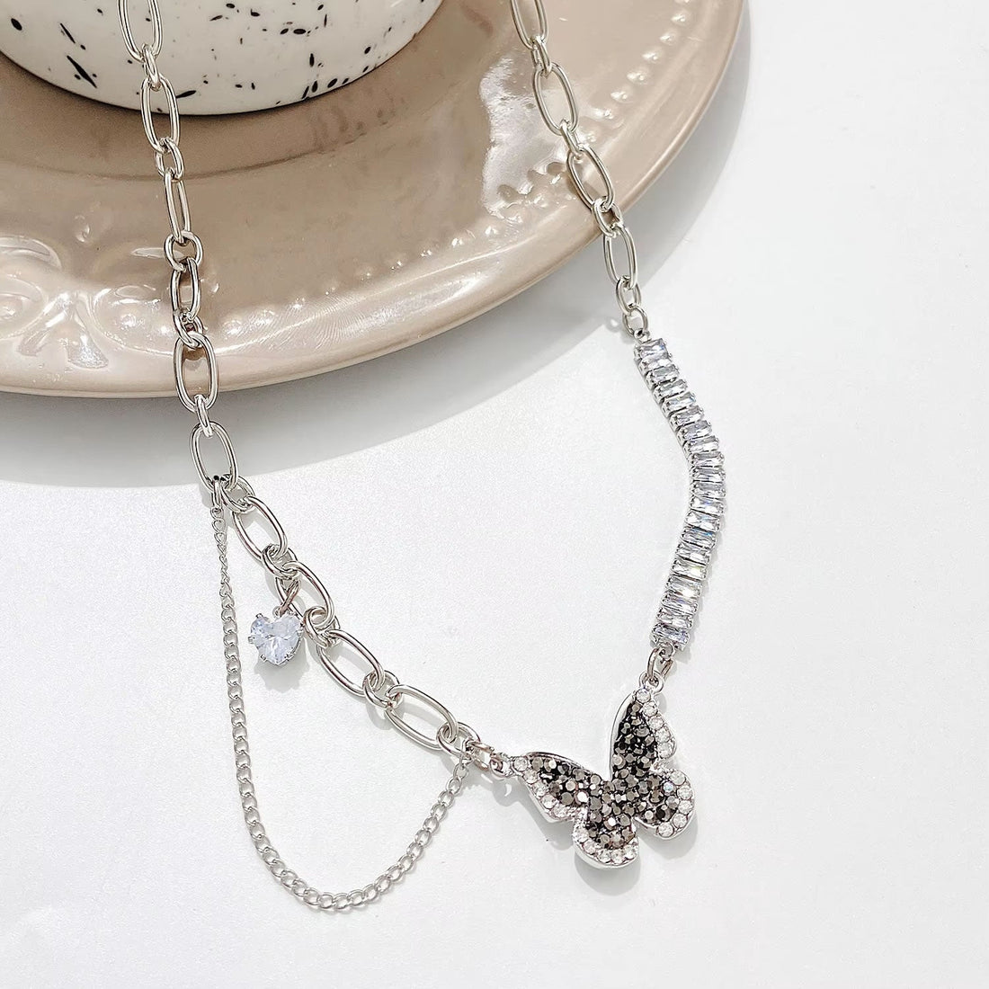 Luxury Black Zircon Butterfly Necklace for Women