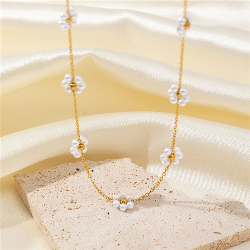 Light Luxury Bead Flower Necklace for Women – Gold