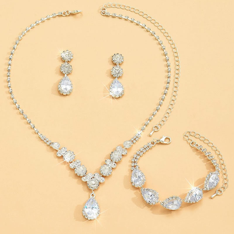 Diamond Luxury Necklace Earrings Bracelet Set for Women