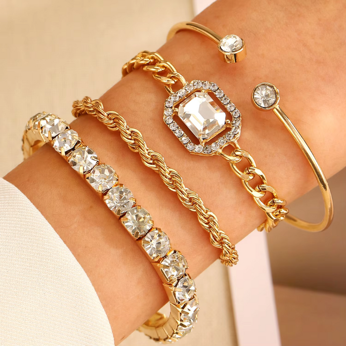 4pcs Gold Cuban Chain Bracelet Set for Women – Gold