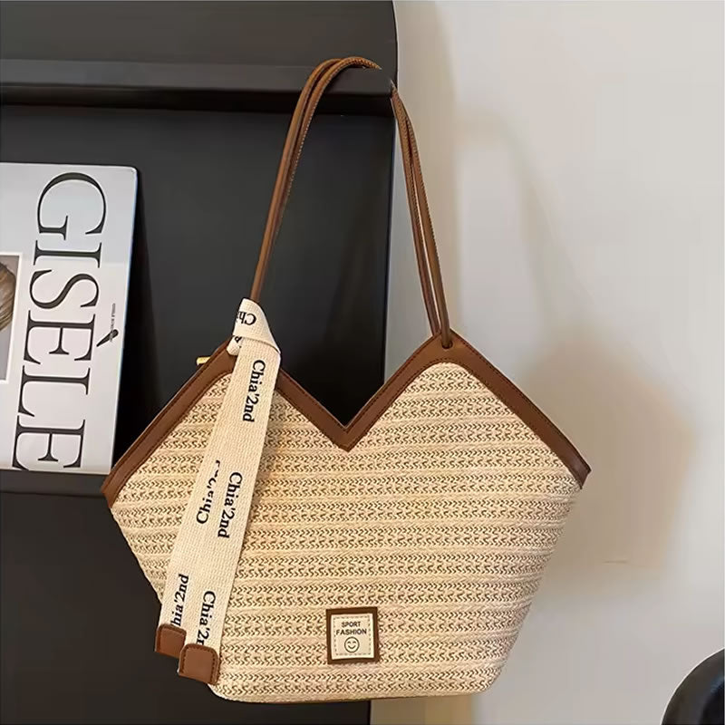 Woven Straw Handbag for Women – Beige