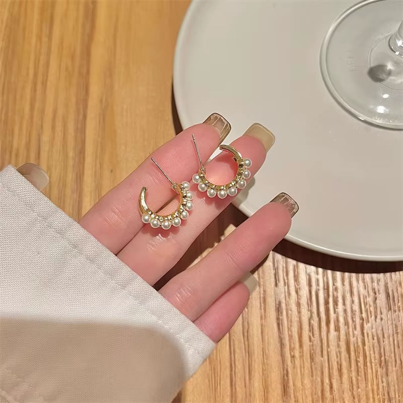 Double Layer Pearl Circle Earrings for Women