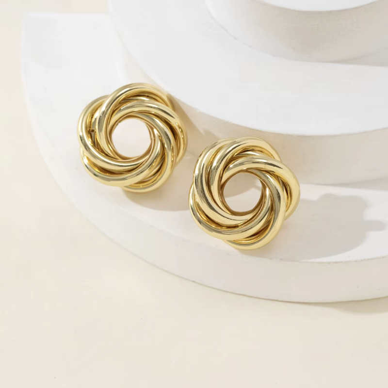 Geometric Twist Flower Earrings for Women – Gold