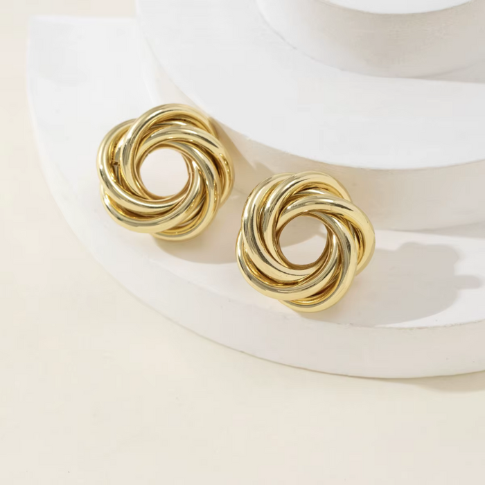 Geometric Twist Flower Earrings for Women – Gold