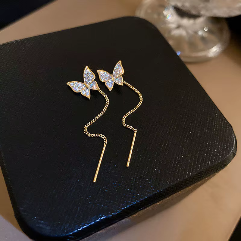 Golden Butterfly Zircon Earrings for Women – Gold