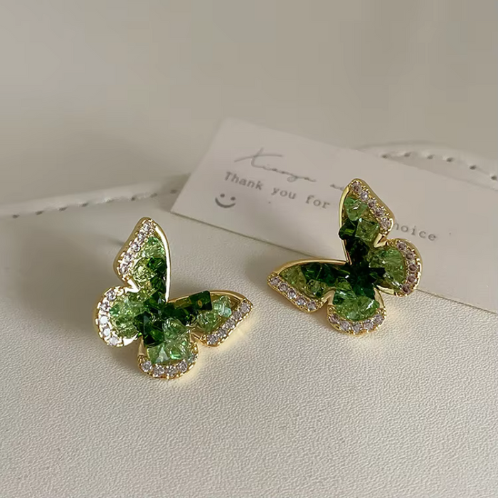 Crystal Butterfly Earrings for Women – Green