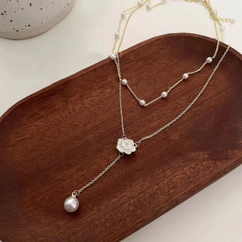 Multi Layer Tassel Pearl with Flower Necklace for Women