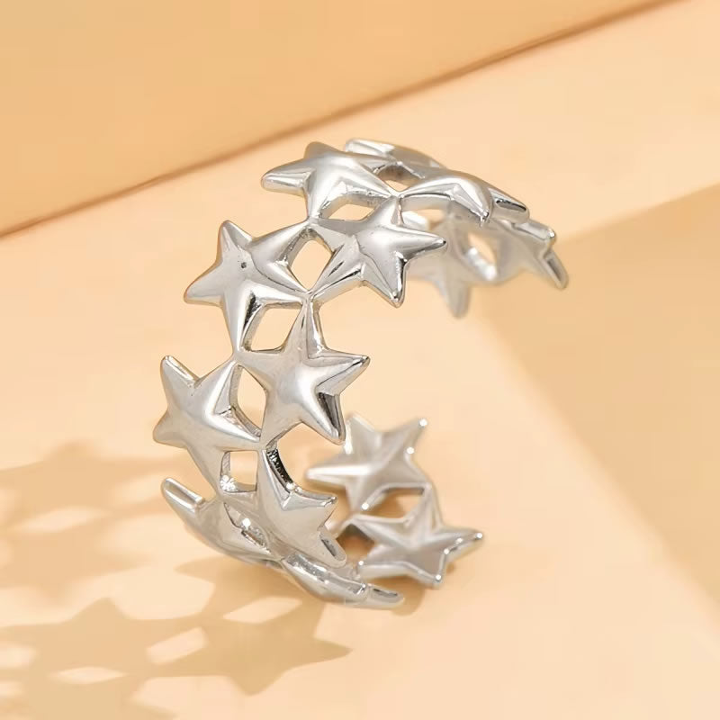 Adjustable Retro Ethnic Double Star Ring for Women
