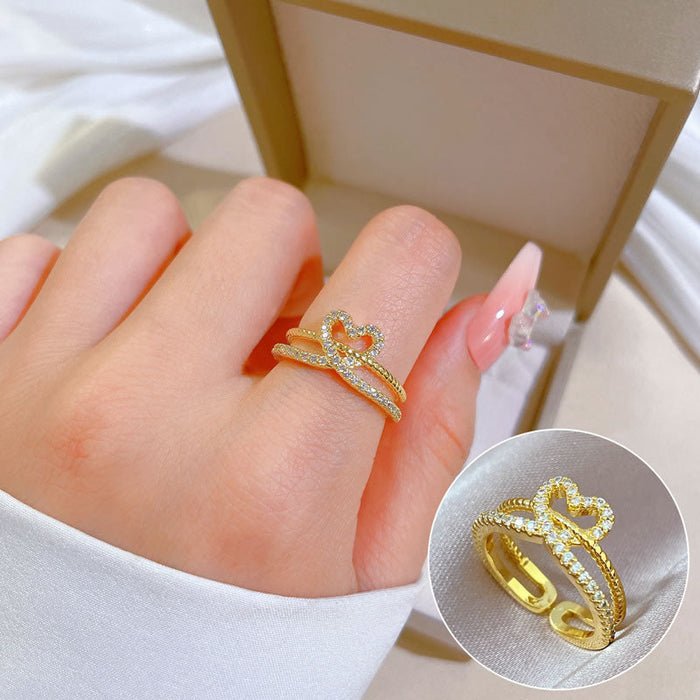 Adjustable Shiny Love Zircon Ring for Women – Gold