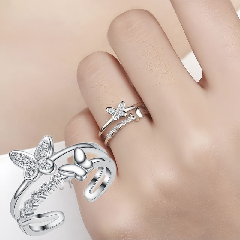 Adjustable Double Layer Butterfly Ring for Women – Gold