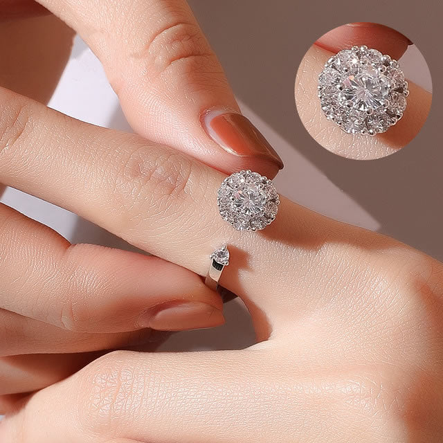 Adjustable Luxury Diamond Gemstone Ring for Women – Silver