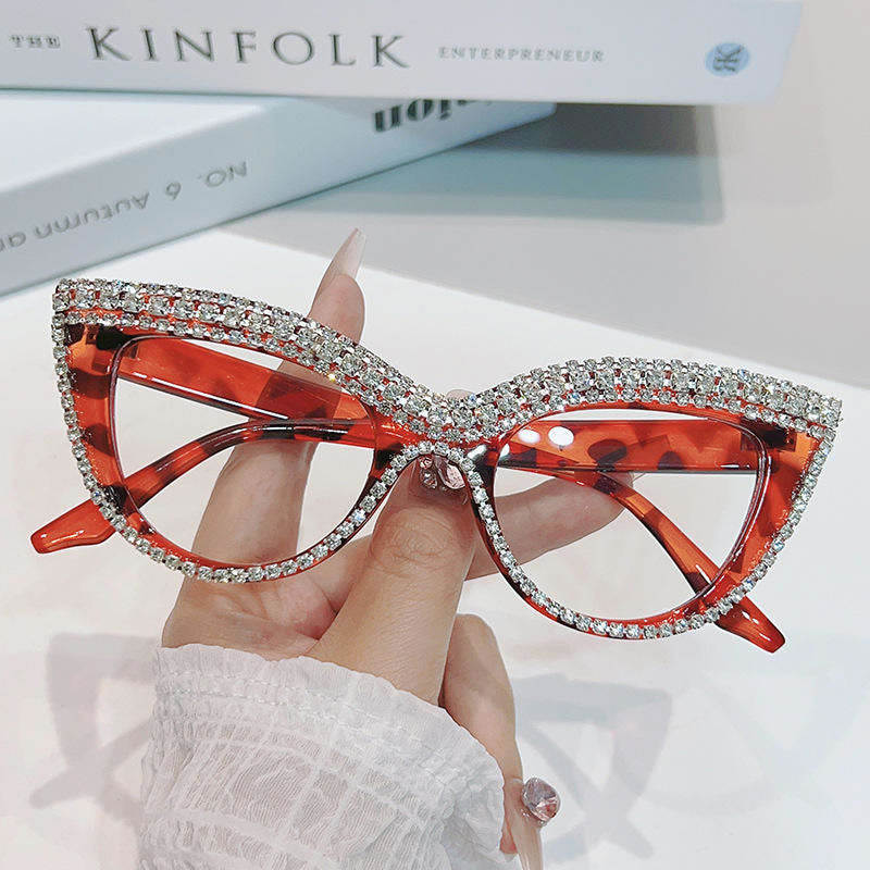 Cat Eye Bling Glasses for Women – White