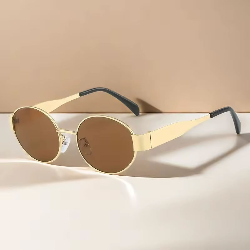 Vintage Gold Oval Metal Sunglasses (Style II) for Women