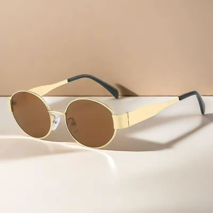 Vintage Gold Oval Metal Sunglasses (Style II) for Women