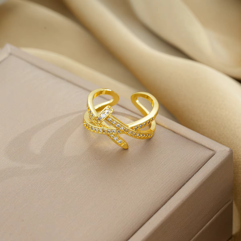 Adjustable Full Diamond Zircon Open Ring for Women