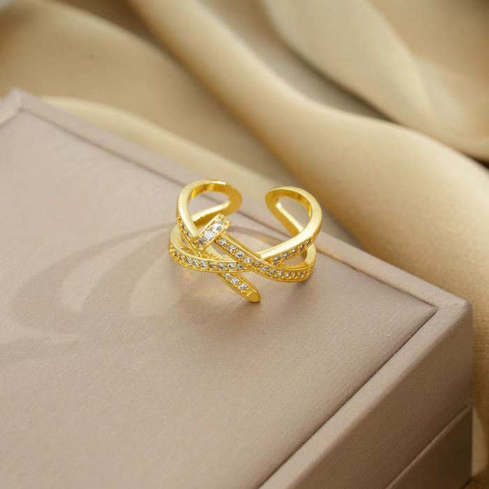Adjustable Full Diamond Zircon Open Ring for Women