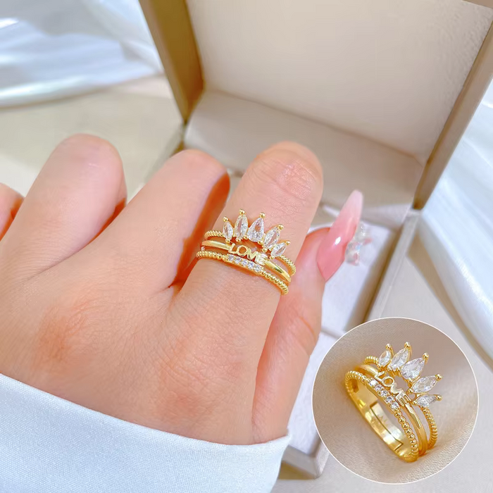 Adjustable Love Crown Diamond Ring for Women – Gold