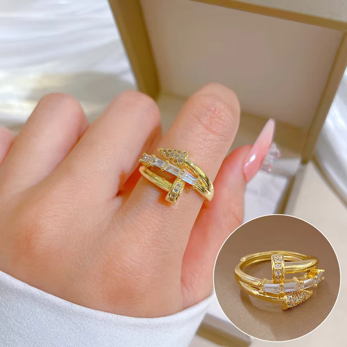 Adjustable Open Nail Zircon Ring for Women – Gold
