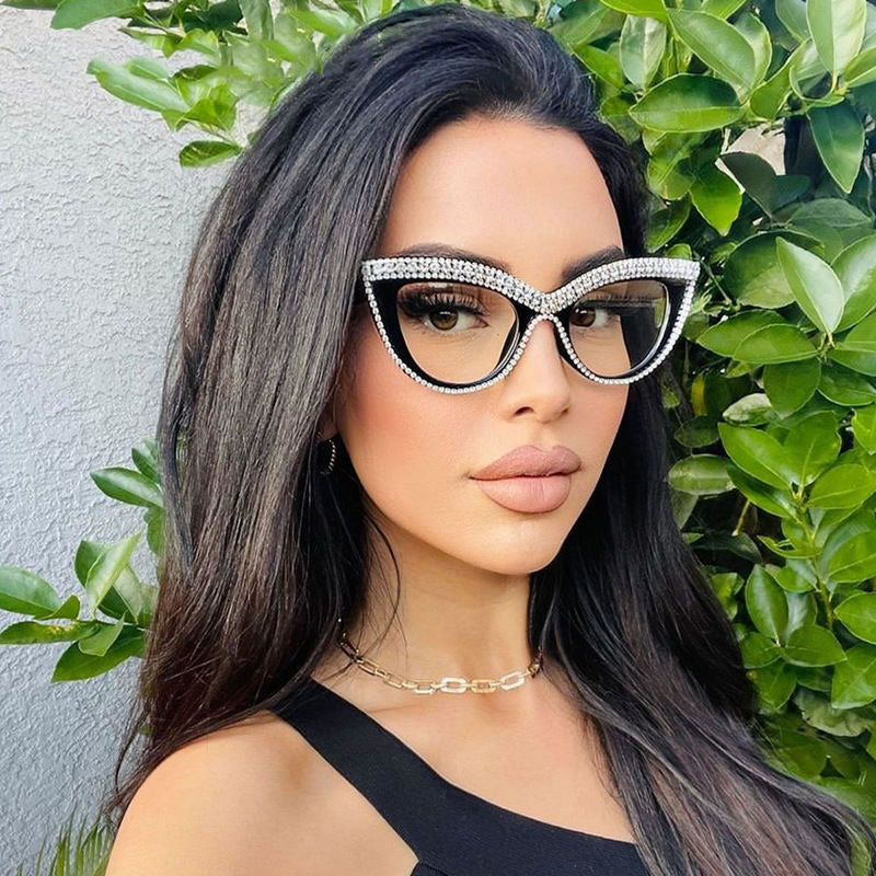 Cat Eye Bling Glasses for Women – Black
