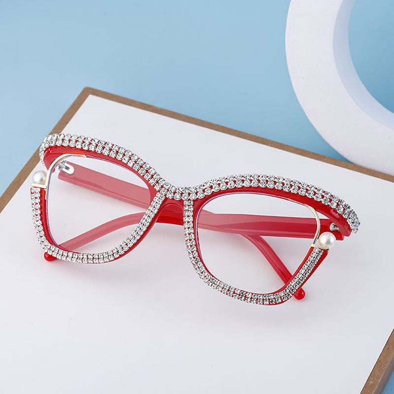Luxurious Diamond Bling Glasses for Women – Red