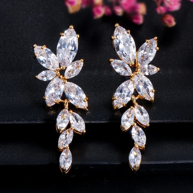 Zirconia Crystal Dangle Earrings for Women – Gold