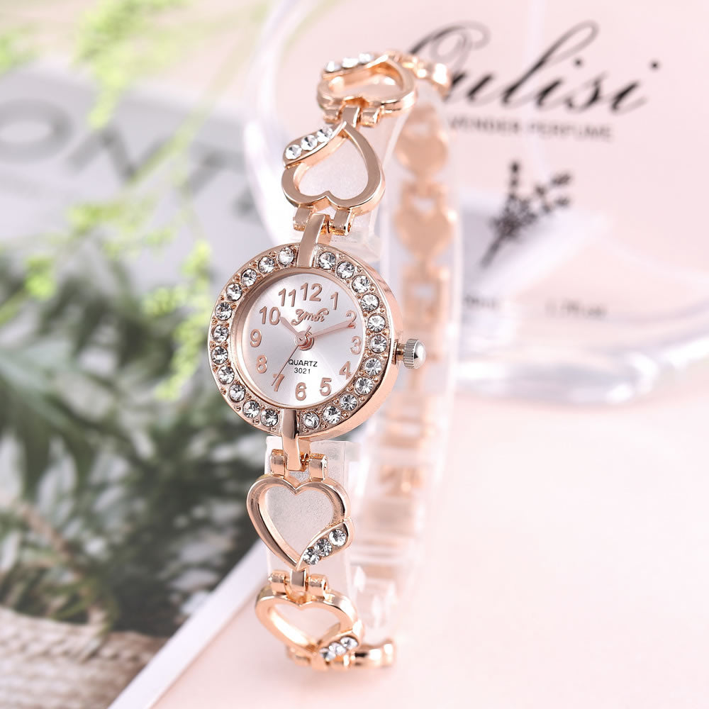 Diamond Watch with Heart Shape Bracelet for Women – Rose Gold
