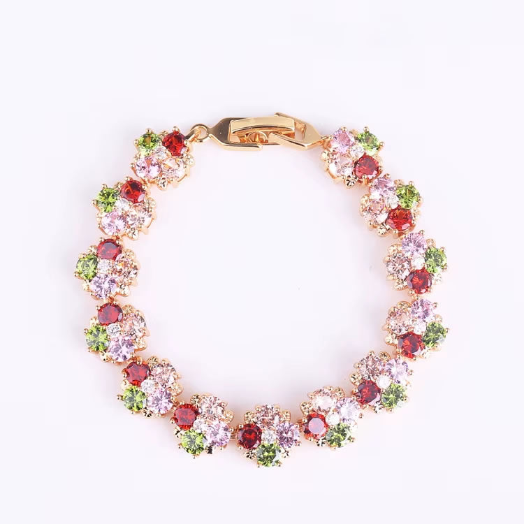 Antique Bridal Wedding Cuff Crystal Flower Bracelet for Women – Multicolor
