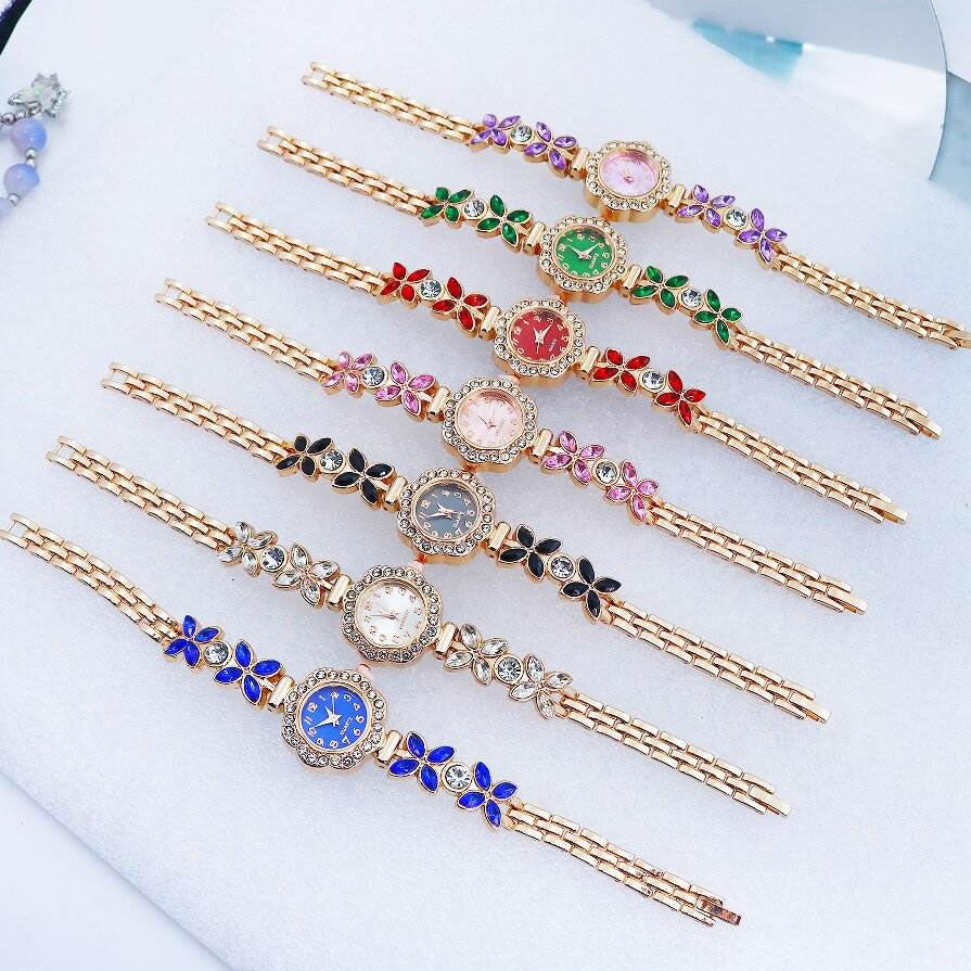 Flower Gemstone Wristwatch for Women – Red