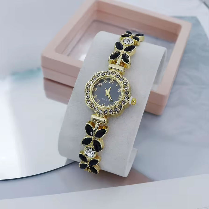 Flower Gemstone Wristwatch for Women – White