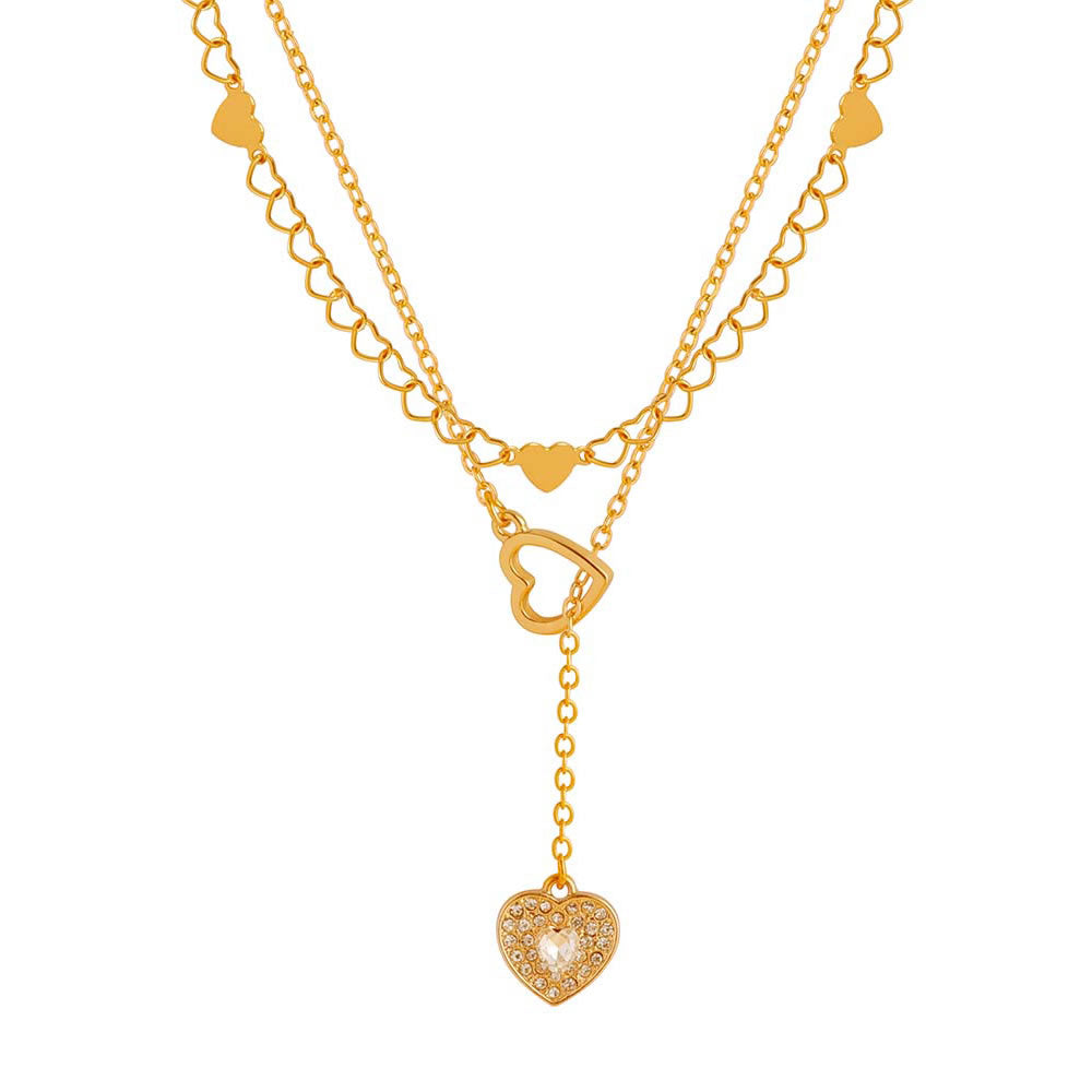 Elegant Layered Gold Chain Crystal Heart Necklace for Women