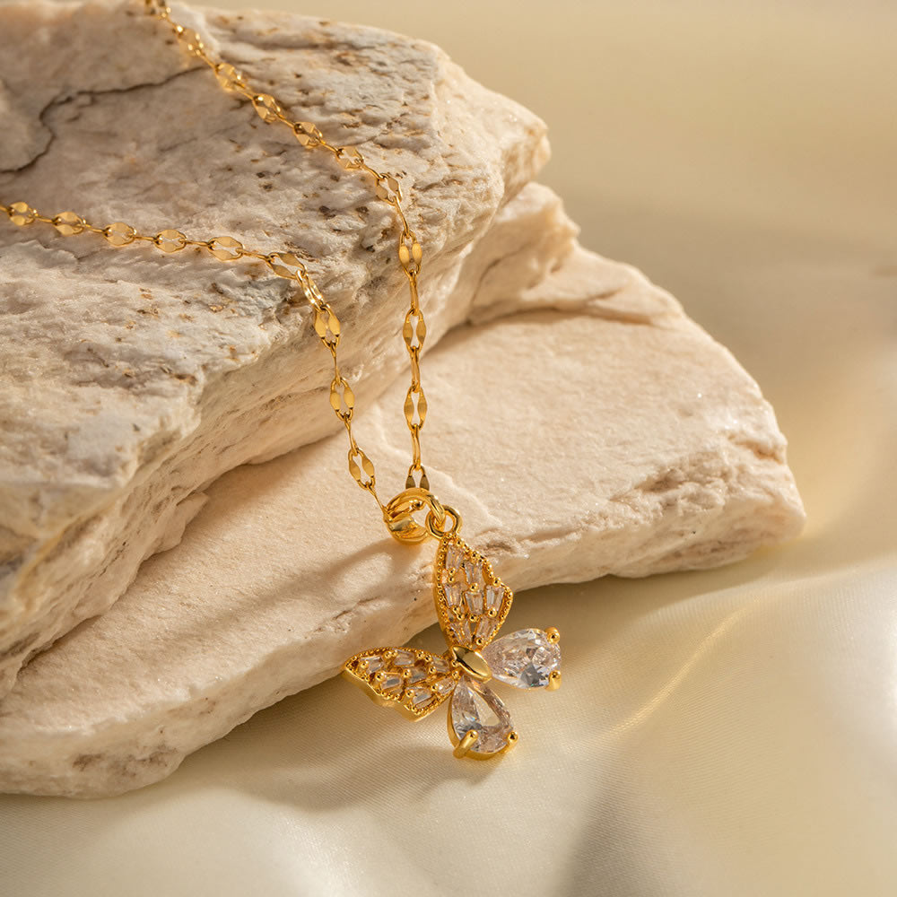 Zircon Butterfly Necklace for Women – Gold