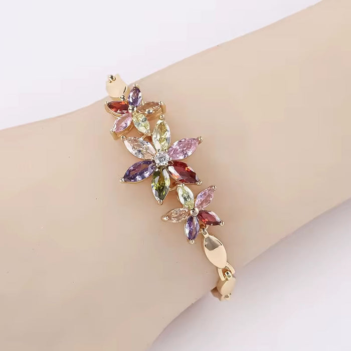 Sparkling Diamond Flower Bracelet for Women – Gold