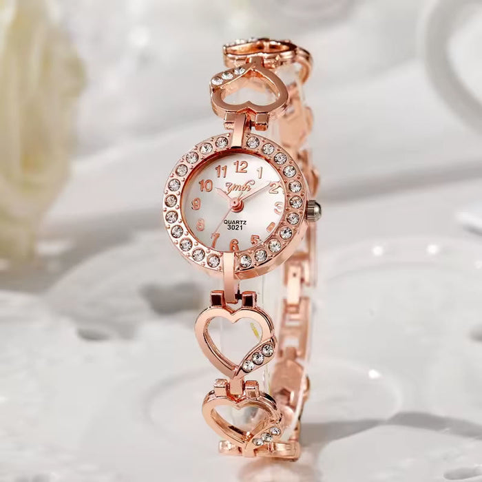 Diamond Watch with Heart Shape Bracelet for Women – Silver